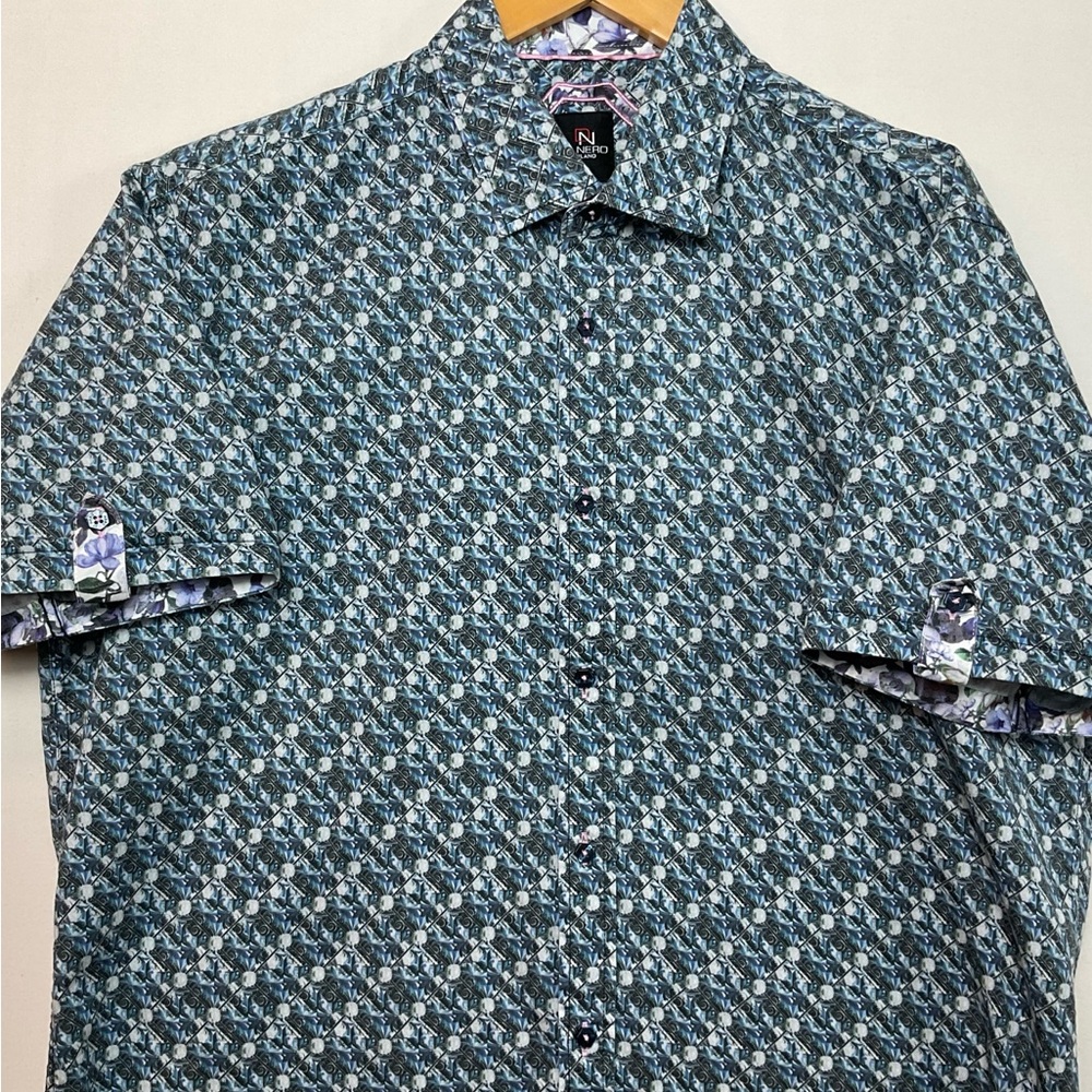 🟢🟣🔵DiNero Milano Floral Button-Up Shirt - Nice Quality! 100% cotton - Picture 4 of 12